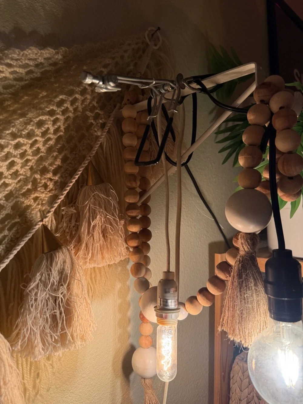 New ball bead garland wooden wood white holiday made in India with fringe